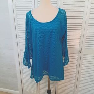 New directions lace flutter sleeve top blouse LG
